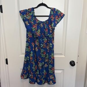Blue Floral Ruffle Dress